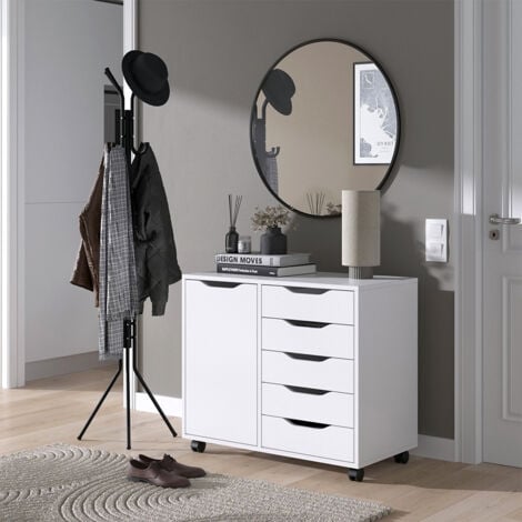 Sideboard Otwin, Blanc, 78 x 61.5 cm avec 5 tiroirs et 1 porte, Vicco