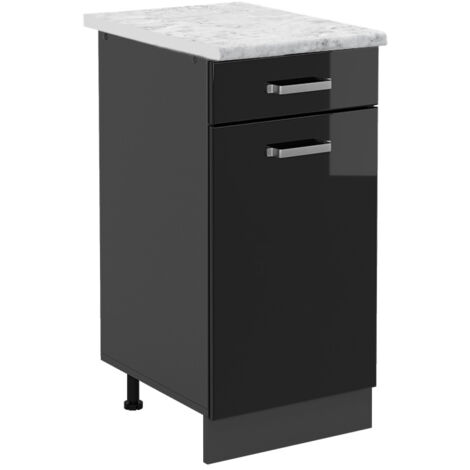 Meuble cuisine R-Line, Noir Haute brillance, 40cm PT Marbre, Vicco