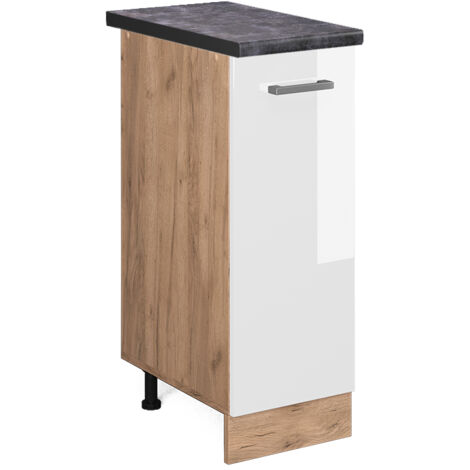 Meuble de cuisine R-Line, Blanc Haute brillance, 30 cm , PT Anthracite, Vicco