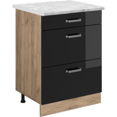 Meuble cuisine R-Line, Noir Haute brillance, 60cm PT Marbre, Vicco (1/5)
