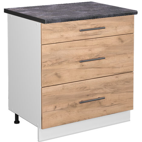 Meuble cuisine Fame-Line, Chêne de force doré, 80 cm avec 3 tiroirs, PT Anthracite, Vicco (1/5)