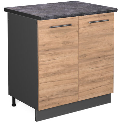 Meuble bas sous-évier Fame-Line, Chêne de force doré, 80 cm , PT Anthracite, Vicco