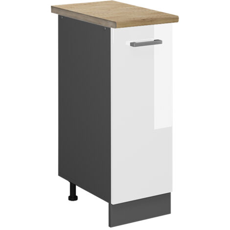 Meuble de cuisine R-Line, Blanc Haute brillance, 30 cm , PT Chêne, Vicco
