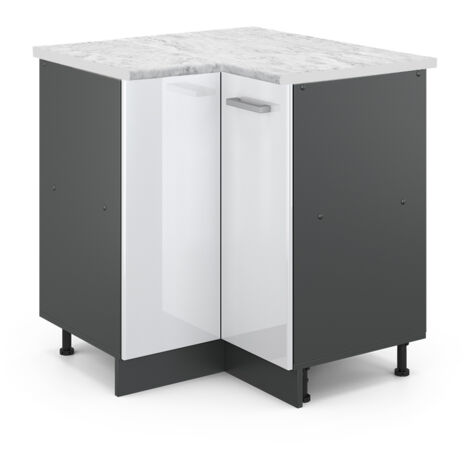 Meuble d'angle R-Line, Blanc Haute brillance, 75.6 cm PT Marbre, Vicco (1/5)