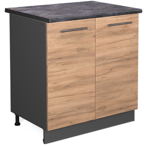 Meuble bas sous-évier Fame-Line, Chêne de force doré, 80 cm avec étagère, PT Anthracite, Vicco