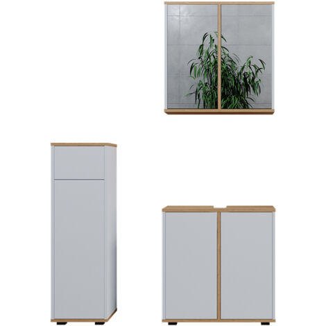 Ensemble de meubles de salle de bain Didi, Blanc/Artisan, 3 pièces, armoire centrale avec tiroirs 60 cm, Vicco (1/5)