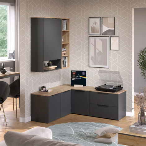 Meuble-paroi Wido, Anthracite, 5 pièces, Vicco