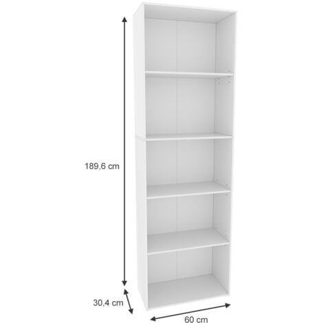 Bibliothèque Bob, Blanc, 60 x 190 cm avec 5 compartiments, Vicco