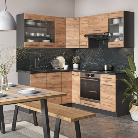 Cuisine en angle Fame-Line, Chêne doré/anthracite, 160 x 190 cm , PT Anthracite, Vicco