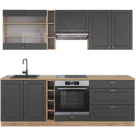 Cuisine Fame-Line, Anthracite Campagne/Chêne doré, 235 cm , PT Chêne, Vicco (1/5)