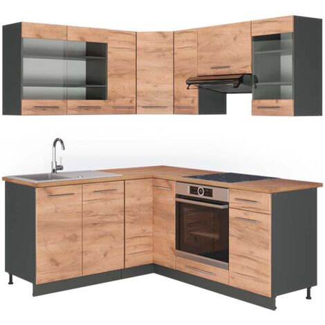 Cuisine en angle Fame-Line, Chêne doré/anthracite, 160 x 190 cm , PT Chêne, Vicco