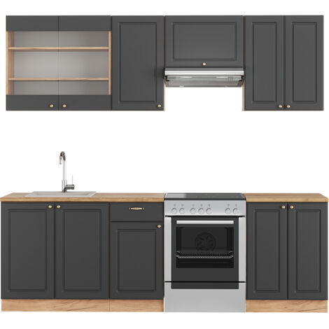 Cuisine Fame-Line, Anthracite Campagne/Chêne doré, 240 cm , PT Chêne, Vicco (1/5)