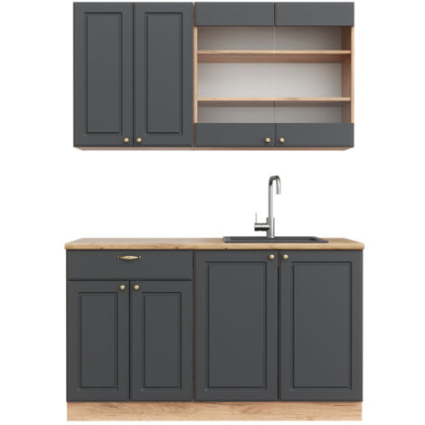 Cuisine Fame-Line, Anthracite Campagne/Chêne doré, 140 cm , PT Chêne, Vicco