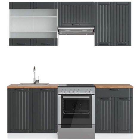 Cuisine Fame-Line, Anthracite maison de campagne/blanc, 200 cm , PT Chêne, Vicco