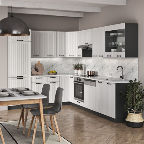 Cuisine en angle Fame-Line, Blanc cottage/anthracite, 227 x 287 cm , PT Anthracite, Vicco