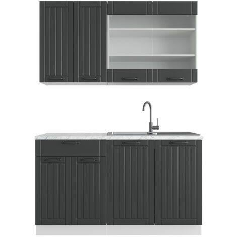 Cuisine Fame-Line, Anthracite maison de campagne/blanc, 140 cm , PT Marbre, Vicco