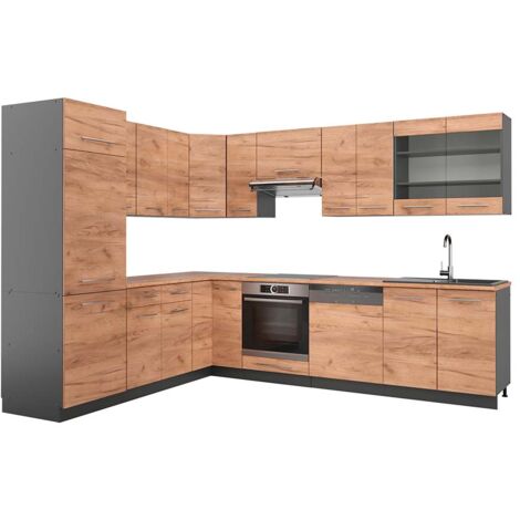 Cuisine en angle Fame-Line, Chêne doré/anthracite, 227 x 287 cm , PT Chêne, Vicco