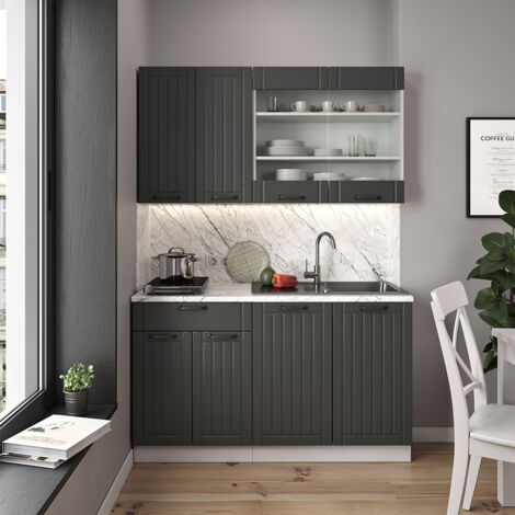 Cuisine Fame-Line, Anthracite maison de campagne/blanc, 140 cm , PT Anthracite, Vicco
