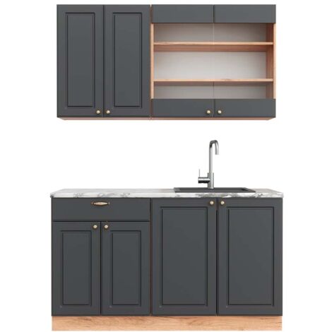 Cuisine Fame-Line, Anthracite Campagne/Chêne doré, 140 cm , PT Marbre, Vicco