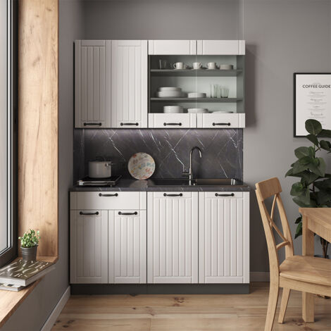 Cuisine Fame-Line, Blanc cottage/anthracite, 140 cm , PT Anthracite, Vicco