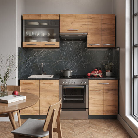 Cuisine Fame-Line, Chêne doré/anthracite, 200 cm , PT Anthracite, Vicco