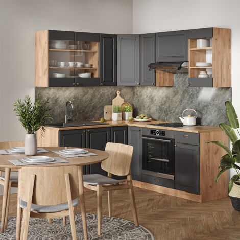 Cuisine en angle Fame-Line, Anthracite Campagne/Chêne doré, 160 x 190 cm , PT Anthracite, Vicco