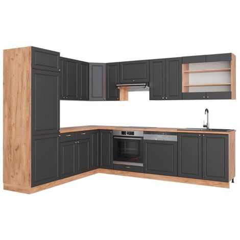 Cuisine en angle Fame-Line, Anthracite Campagne/Chêne doré, 227 x 287 cm , PT Chêne, Vicco