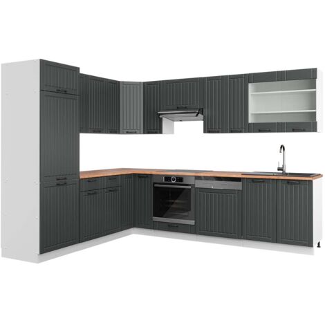 Cuisine en angle Fame-Line, Anthracite maison de campagne/blanc, 227 x 287 cm , PT Chêne, Vicco