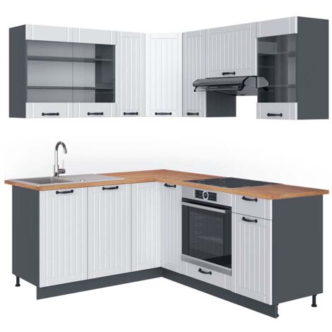 Cuisine en angle Fame-Line, Blanc cottage/anthracite, 160 x 190 cm , PT Chêne, Vicco