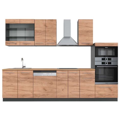 Cuisine Fame-Line, Chêne doré/anthracite, 300 cm avec armoire haute, PT Chêne, Vicco