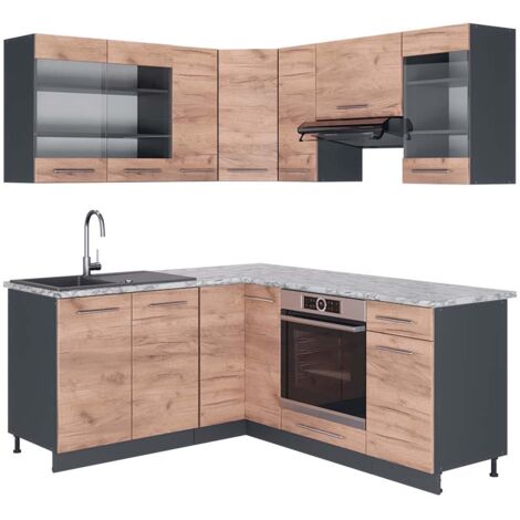 Cuisine en angle Fame-Line, Chêne doré/anthracite, 160 x 190 cm , PT Marbre, Vicco