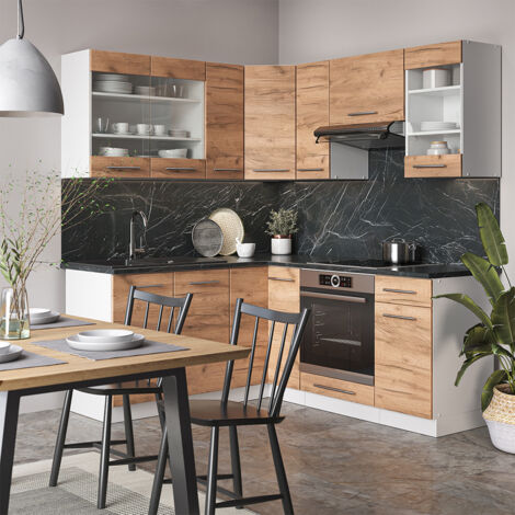 Cuisine en angle Fame-Line, Chêne doré/blanc, 160 x 190 cm , PT Anthracite, Vicco