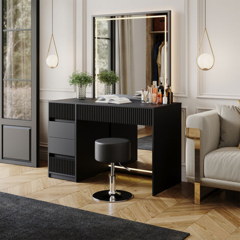 Coiffeuse Omira, Noir, 120 cm avec tabouret, Vicco