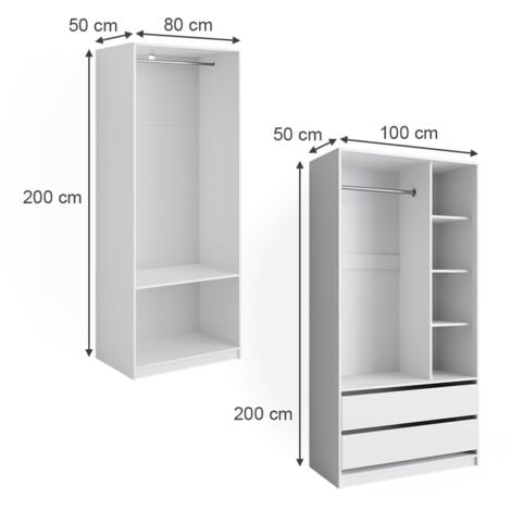 Armoire à vêtements Elmo, Blanc, 100x200cm Lot de 2, Vicco