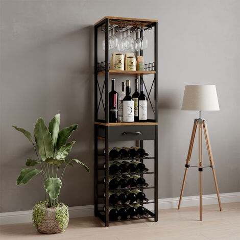 Casier à vin Porto, Chêne rustique, 40 x 147.5 cm avec tiroir, Vicco