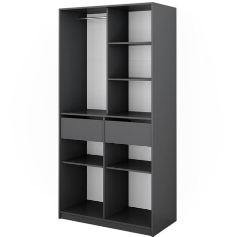 Armoire à vêtements Elmo, Anthracite, 100 x 200 cm avec 2 tiroirs, Vicco