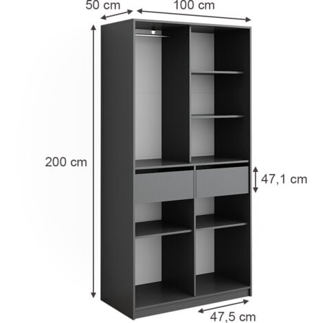 Armoire à vêtements Elmo, Anthracite, 100 x 200 cm avec 2 tiroirs, Vicco