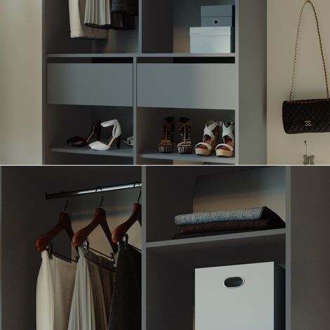 Armoire à vêtements Elmo, Anthracite, 100 x 200 cm avec 2 tiroirs, Vicco
