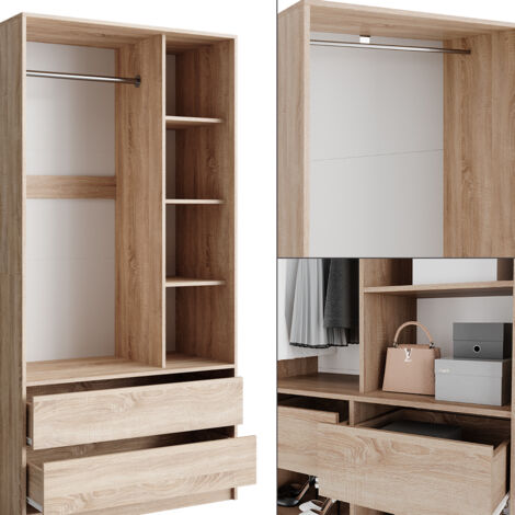 Vicco Armoire Elmo Blanche 100 X 200 Cm Avec 2 Tiroirs - Penderie Chambre Moderne