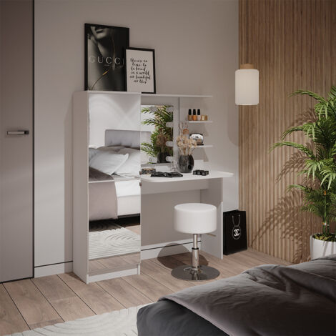 Coiffeuse , Blanc, 123cm avec éclairage LED et tabouret, Vicco (1/5)