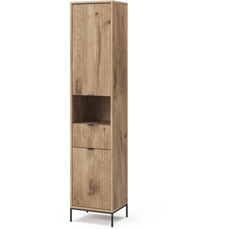 Vicco – Armoire de salle de bain Eliza – Chêne Viking – Dimensions 40 x 190 x 35 cm – Corps en panneau de particules – Façades en MDF