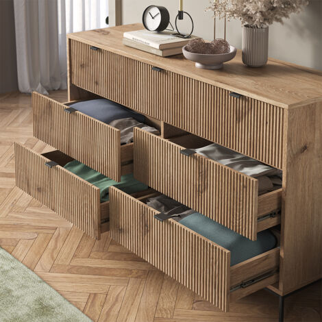 Vicco – Commode Eliza 140 x 81 x 42 cm – Chêne Viking – 7 tiroirs spacieux – Panneau de particules mélaminé durable