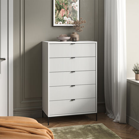 Commode  Eliza, Blanc, 76 x 120 cm avec 5 tiroirs, Vicco
