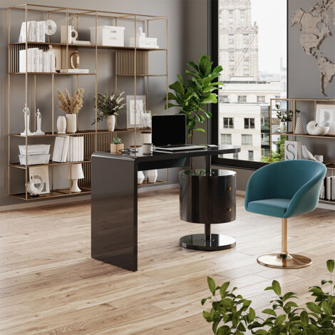 bureau Lara, Noir Haute brillance, 120 x 50 cm avec 2 conducteurs, Vicco