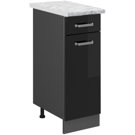 Meuble cuisine R-Line, Noir Haute brillance, 30cm PT Marbre, Vicco