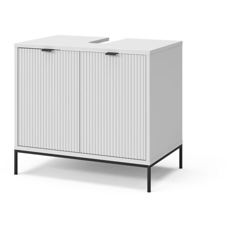 Vicco – Meuble sous vasque simple 60 x 63 x 45,1 cm – Corps en panneau de particules – Façades en MDF – Pieds en métal laqué noir