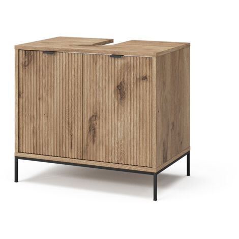 Vicco – Meuble sous vasque simple 60 x 63 cm – Chêne Viking – 2 portes – Corps en panneau de particules 18 mm – Façades en MDF 16 mm
