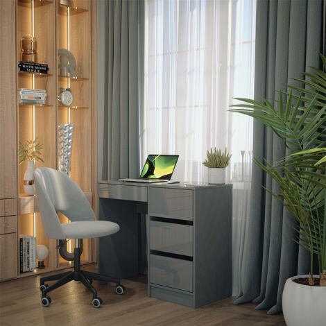 Bureau Sherry, Gris Haute brillance, 90 x 40 cm avec tiroirs, Vicco