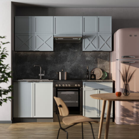 Cuisine Fame-Line, 240 cm sans plan de travail, Blanc brillant