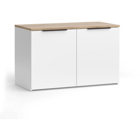 Sideboard Wido, Blanc/Sonoma, 80x50cm avec 2 portes, Vicco